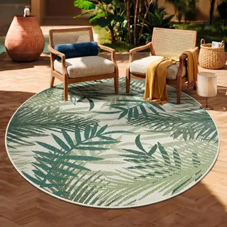 VIMODA Teppich In- & Outdoor Wetterfest – Balkon Terrasse Garten, Wohnzimmer & Küche -Waschbar,Size:160 cm Round;Farbe:Grün2