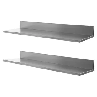 Gewürzregal Wand - 2-teiliges Küchenregal Set - Edelstahl rostfrei - Wandmontage - Schweberegal - 76,2x21,8x8,5 cm