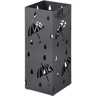 WOLTU Regenschirmständer aus Eisen, L20 x B20 x H49cm, Schirmständer mit Wasserauffangschale, 4 Haken für Taschenschirme, Anthrazit Rechteck SST02an