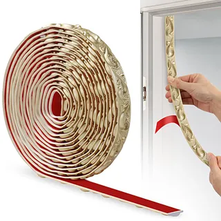 JUNART PVC Flexible Selbstklebende Zierstreifen, 600cm×2cm, 3D-Tapetenbordüren, Wandleisten Selbstklebend und Stuckleisten Wand Eignen Sich für Spiegelkanten, Schränke und Wände(Champagner Gold)