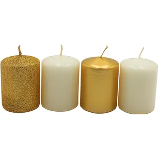 Dekohelden24 Adventskerzen 5 x 5 x 7 cm Gold/Weiß 4 St.