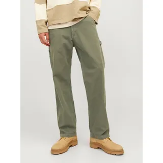 Cargohose JACK & JONES "JPSTEDDIE CARPENTER PANTS NOOS", Herren, Gr. 29, Länge 32, grün (dusty olive), Web, Obermaterial: 100% Baumwolle, unifarben, loose fit knöchellang, Hosen Cargohose