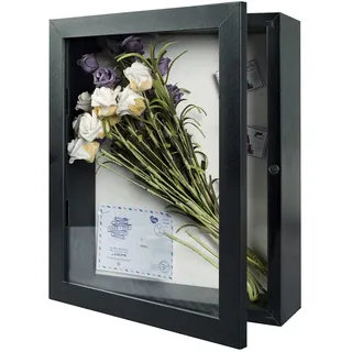 Muzilife 3D Holz Bilderrahmen mit Öffnung zum Befüllen 28x35cm Objektrahmen mit Stecknadeln und Dübel für DIY Display Shadow Box Ostern Geschenk für Familie Freunde Büro oder Muttertag Schwarz