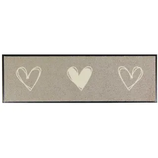 Mocavi Mat Fußmatte Schuhparkplatz mit Rand Herzen beige 30x100 cm Schuh-Teppich lang, schmal, Schuhe ausziehen, Deko sbereich innen, außen, Matte, Haustür, Stiefelmatte