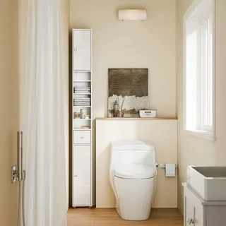 SoBuy BZR167-GW Badezimmerschrank schmal Badschrank Hochschrank mit 6 Verstellbaren Regalen Wasserdichtes Schrank 20x20x180 cm - Weiß