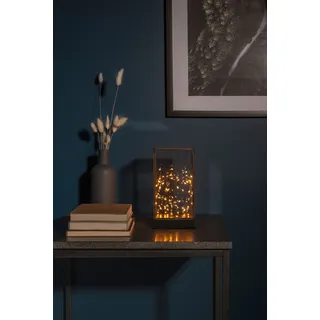 KONSTSMIDE LED Laterne "Weihnachtsdeko" LED-Modul 1 Stk. LED Glaslaterne rechteckig mit schwarzem Holzfundament, schwarz