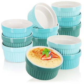 COM-FOUR® 12x Soufflé Förmchen - Creme Brulee Schälchen aus Keramik - Ofenfeste Förmchen - Dessertschale und Pastetenförmchen für Ragout Fin - je 270 ml - Grüntöne