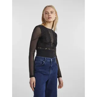 Pieces Body PIECES "PCSICCA LS BODYSTOCKING NOOS", Damen, Gr. XL (42), N-Gr, schwarz, Obermaterial: 85% Polyamid, 15% Elasthan, leicht durchscheinend, unifarben, Rundhals, Bodys Body