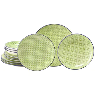 Teller-Set CREATABLE "Mediterran, Teller Set 12-tlg.", grün, 12, Steinzeug, Geschirr-Sets, Teller-Set, Mediterraner Flair, Traditionell keramische Motive