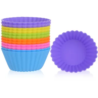 12er Set Silikon Muffinförmchen, Muffinform 9,2 cm, Wiederverwendbare Antihaft Silikon Backform, Tiefe Muffin Backform, Silikonformen Backen, Perfekt für Heißluftfritteuse & Cupcakes