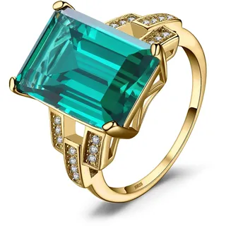 JewelryPalace 5.9ct Smaragdschliff Simulierter Smaragd Ring Damen Gold, Grün Schmuck Set, Verlobungsring Cocktail Ring Silber Ringe 925 Frauen Ring mit Stein, Damenring Silber 925 Zirkonia Frauen 60