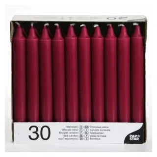 Papstar Tafelkerzen bordeaux, Größe: 2,15 x 19,6 cm, 1 Karton = 4 Packungen à 30 Stück