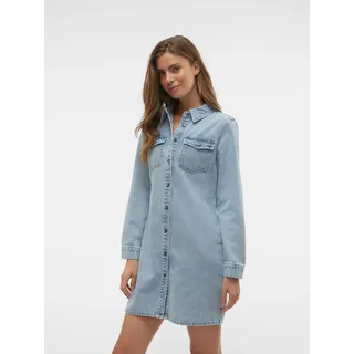 Jeanskleid VERO MODA "VMJENNIE LS SHORT DENIM DRESS GA NOOS", Damen, Gr. XS, N-Gr, blau (light blau denim), Denim/Jeans, Obermaterial: 90% Baumwolle, 10% Viskose, unifarben, regular fit kurz, Kleider Jeanskleid