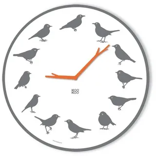 Kookoo UltraFlat Grau, Moderne Singvogeluhr mit 12 heimischen Vogelstimmen