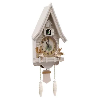 Kuckucksuhr, modernes Design, geräuschloser Betrieb, einstellbare Lautstärke, WEISS - Weiß