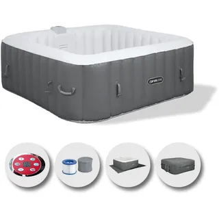 Ease.Zone Whirlpool, aufblasbar, quadratisch, beheizt, für 4 Personen, 145 x 145 x 65 cm, sehr leise Pumpe, Grau