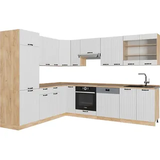 Vicco Eckküche Fame-Line, 287 x 60 cm , AP Eiche, Weiß Landhaus/Goldkraft Eiche - Weiß, Braun