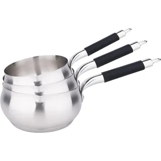 Kamberg - Set mit 3 Töpfen, 16/18/20 cm – hochwertiger Edelstahl – Apfelform – Ausgießer – für alle Herde, auch Induktionsherde – schwarzer Silikongriff