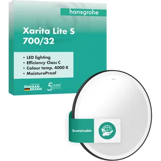 Hansgrohe Xarita Lite S Spiegel mit runder LED-Beleuchtung, 700x30x700mm, Wandschalter, 54966670, Farbe: Mattschwarz,