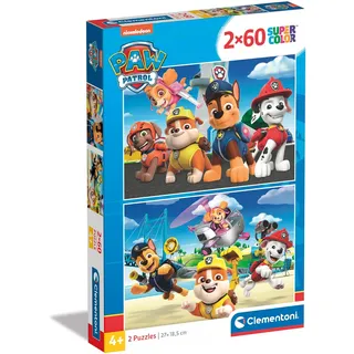 Clementoni - 21623 - Supercolor Puzzle - Paw Patrol -2 Puzzle Mit 60 Teile Ab 4 Jahren, Buntes Kinderpuzzle Mit Besonderer Leuchtkraft & Farbintensität, Geschicklichkeitsspiel Für Kinder