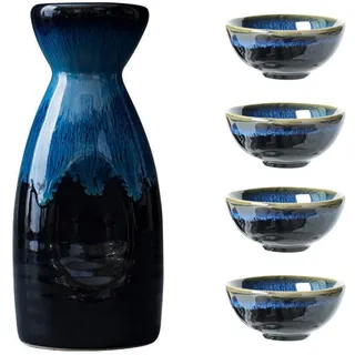 Uziqueif Sake-Set Aus Japanischer Keramik, Keramik, 4 Sake-Becher, 1 Sake-Topf, 5-Teilig,Japanische Liquor Sake Set Porzellan Traditionelle Keramikbecher Crafts Temperatur Weingläser,B