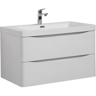 Badezimmer Badmöbel Set Vienna 80 cm – Hochglanz Weiß – Badezimmermöbel mit Wasc