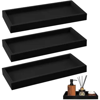 3 Stück Badezimmer Tablett, 20 x 10 x 2 cm Silikon Deko Tablett Schwarz Dekotablett Klein Badezimmertablett Aufbewahrungstablett für Seife Küchenspüle Badezimmer Arbeitsplatte Bad Deko Marmorplatte