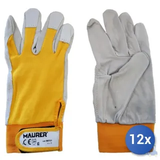 12X Maurer Lederhandschuhe Mit Gewebtem Rücken Klettverschluss Größe 9 - L