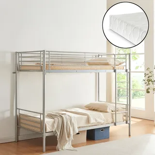 Metall-Etagenbett 'Soppsar' mit 2 Matratzen 200x90 cm Silber - Silber