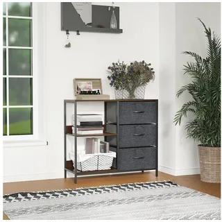 Homcom Kommode Aufbewahrungsschrank mit 3 Stoff-Schubladen, 2 offenen Regal, Kommodenschrank mit Metallrahmen für Schlafzimmer, Wohnzimmer Braun