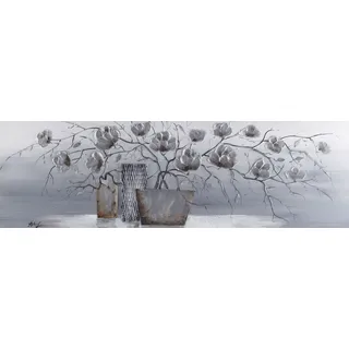 Ölbild BÖNNINGHOFF "Ölgemälde handarbeit BLUMENVASE 40x120 cm – Wandbild Kunst Deko modern", silber (farbe bild(er): silber, grau), B:120cm H:40cm T:2,5cm, Acrylfarbe, Canvas, Holz, Bilder, Ölbild, handgefertigt, jedes Bild ein Unikat