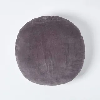Homescapes Samt rundes Kissen 40 cm in Dunkelgrau aus 100% Baumwollsamt – ideal als kleines Sitzkissen, Bodenkissen, Sitzerhöhung, Sofakissen oder Auto Sitzkissen mit Kissenfüllung, Anthrazit