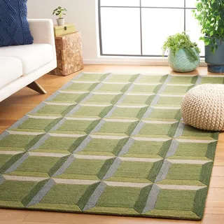 Safavieh Modern Teppich für Wohnzimmer, Esszimmer, Schlafzimmer - Genre Collection, Kurzer Flor, Grün und Beige, 90 x 150 cm