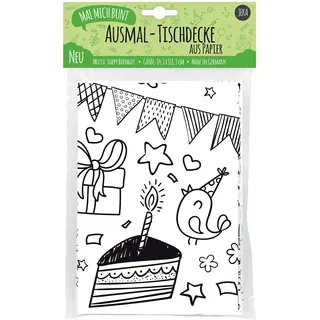 Papier-Tischdecke zum Ausmalen, Motiv Happy Birthday, Tischdecke für Kindergeburtstag mit vielen Ausmalbilder, Kindergeburtstag Deko, Mal Mich Bunt