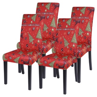 Souarts Xmas weihnachtlich Stuhlhussen 1er/2er/4er/6er Set Strech Stuhlbezug Moderne Husse Dekoration Stuhlüberzug Stuhl Universal Passform für Esszimmer Party Banquet (4er Set, Rot Green Baum)