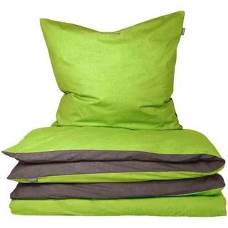 SCHIESSER Doubleface Unifarben Grün-Dunkelgrau 155 x 220 cm + 80 x 80 cm