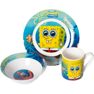 SpongeBob Frühstücksset - Schale, Teller, Tasse - Türkis