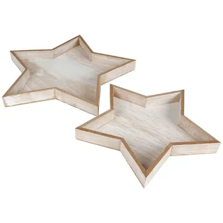 2 Dekotabletts Stern Set Holz Natur Used-Look Weihnachten Dekoration Schale weiß