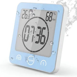 VORRINC Badezimmeruhr Digital Wecker Uhr Badezimmer Dusche Saugnapf Shower Clock mit LCD Display Luftfeuchtigkeit Temperatur Wanduhren,Countdown Timer Für Dusche Küche (Blau)