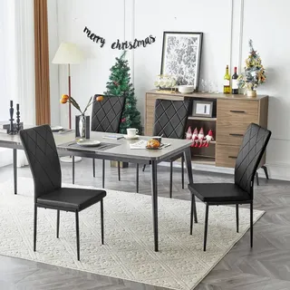 WOLTU 4×Esszimmerstühle mit hoher Rückenlehne, Polsterstuhl Kunstleder, Schwarz - Schwarz