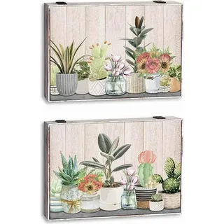 Dekorative Box DKD Home Decor grün Beige Holz MDF Blumentopf Pflanze Zähler (2 Stück)