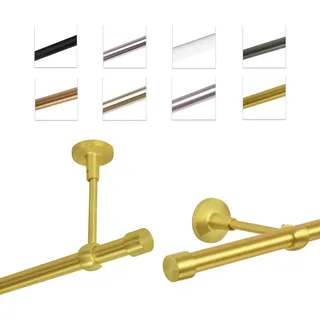 Gardinenstange 19 mm mit Endkappen, einfache Montage an Wand/Decke, 1-läufig, Messing Gold, 140 cm