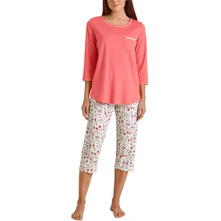 CALIDA Sweet Dreams 3/4-Pyjama Damen, aus 100% Baumwolle, Hose mit stoffbezogenem Gummibund