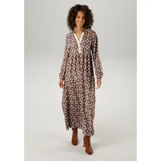 Maxikleid ANISTON CASUAL, Damen, Gr. 38, N-Gr, bunt (hellbraun, wollweiß, petrol, braun), Web, Obermaterial: 100% Viskose, bedruckt, gemustert, lässig geschnitten knöchellang, V-Ausschnitt, elastischer Bund mit Gummizug, Kleider Maxikleid, mit fantasievollem Mandala-Druck