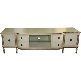 Casa Padrino Barock Fernsehkommode mit 4 Schubladen und 2 Türen Antik Creme/Gold 190 cm - Fernsehschrank - Sideboard - Unikat!