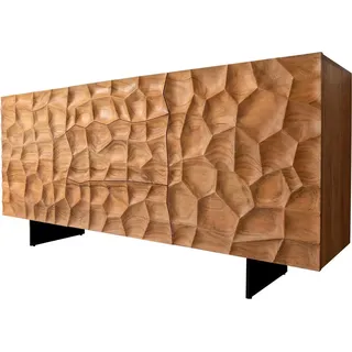 DeLife Sideboard Solu 175 cm Akazie Natur 2 Türen 3 Schübe Fuß schwebend Metall Schwarz 3D-Front, Sideboards