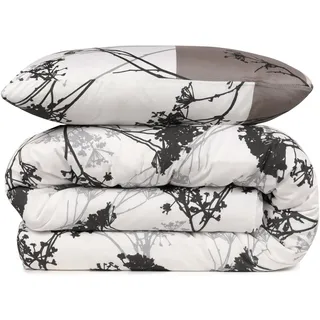 Bettbezug-Set + 2 Kissenbezüge, 260 x 220 cm, Grau, Schwarz, Weiß