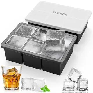 Luckea 2er Set XXL Eiswürfelform Silikon Eiswürfelform mit Deckel 6 Fächer BPA-frei für gekühlte Getränke, Whisky und Cocktails