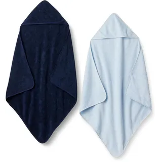 Amazon Essentials x Sofia Grainge Unisex Baby Badetuch Mit Kapuze, 2er-Pack, Hellblau/Marineblau, Einheitsgröße