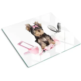 Tulup Glasplatte 60x52 cm Yorkshire Terrier , Pink , Glas , 60x52 cm , Küchenzubehör, Schneidebretter